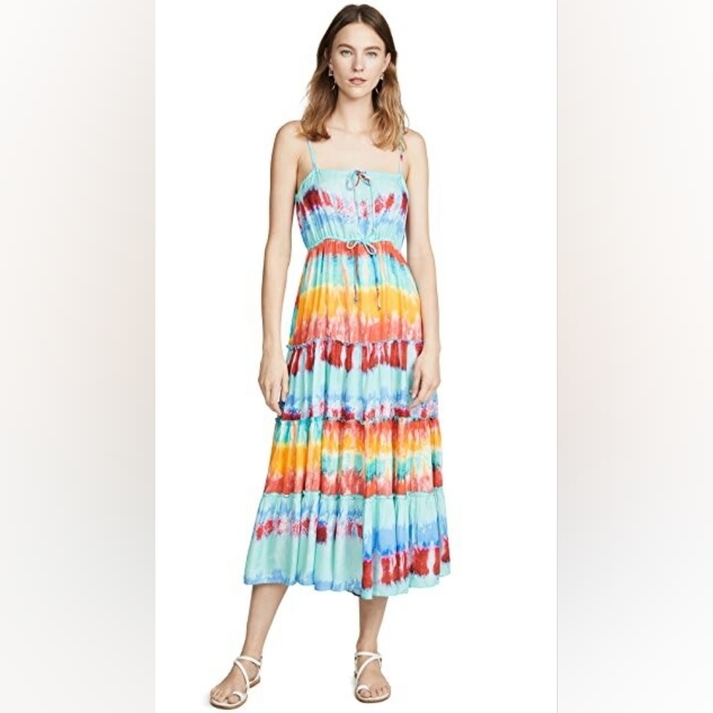 Playa Lucila Midi Dress Tie Die‎ Rainbow size Small